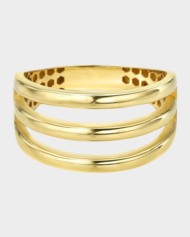 14K Yellow Gold Triple Row Ring, Size